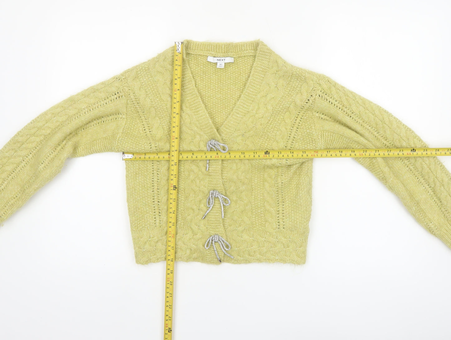 Next Women’s Green XS Cable Knit Bow Cardigan Jumper