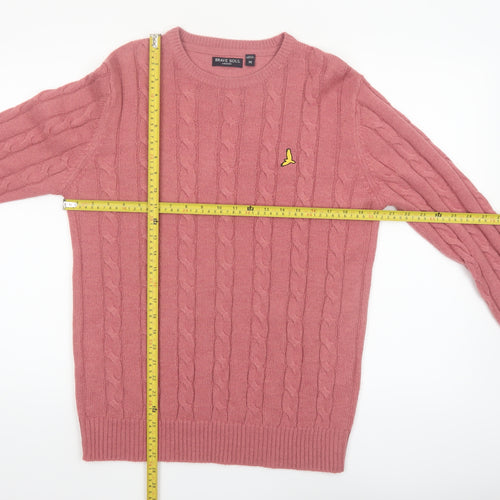 Brave Soul Men’s Pink Cable-Knit Crew Neck Jumper M