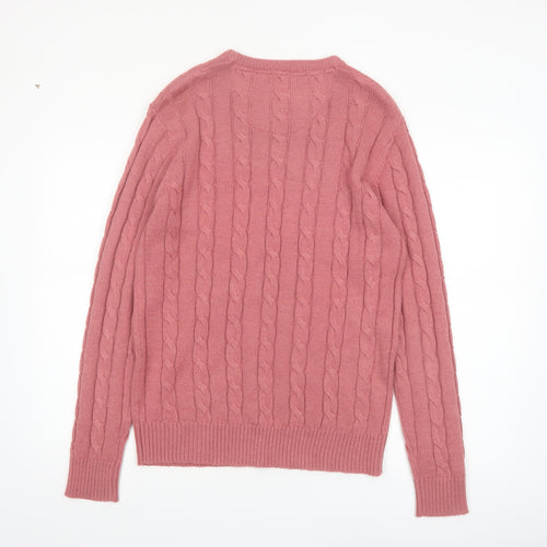 Brave Soul Men’s Pink Cable-Knit Crew Neck Jumper M