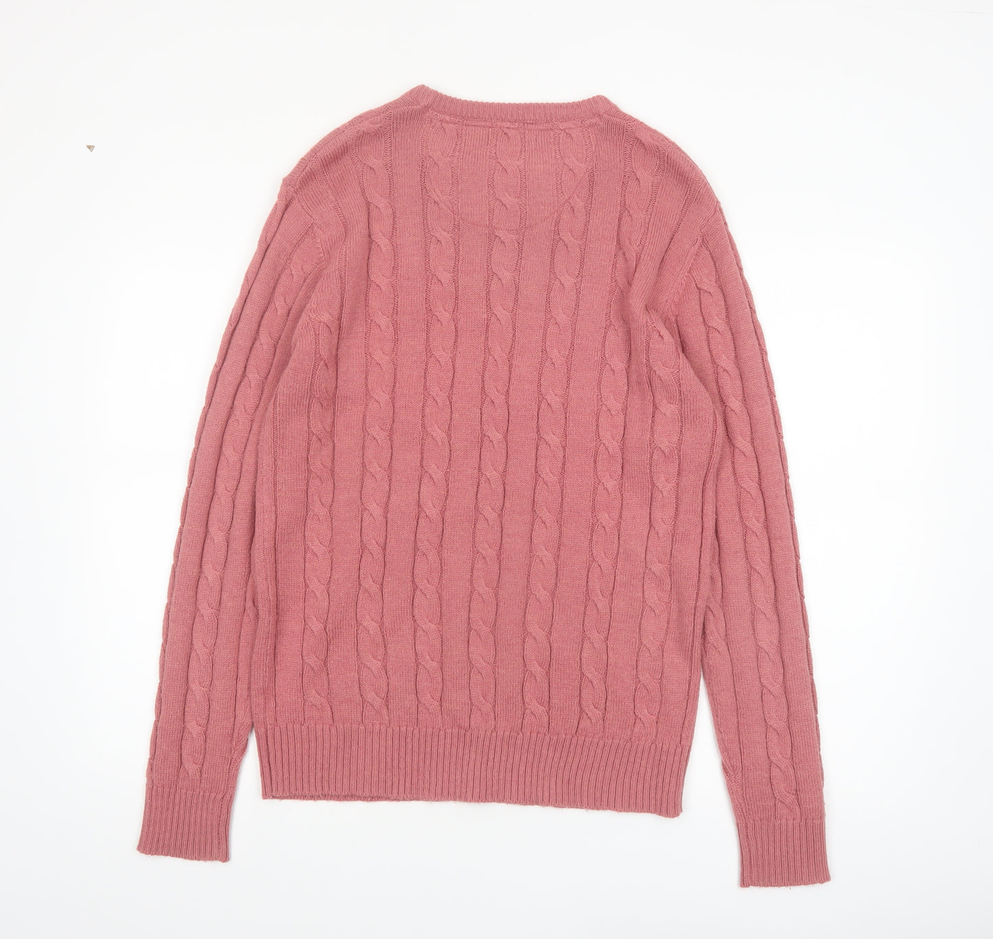 Brave Soul Men’s Pink Cable-Knit Crew Neck Jumper M