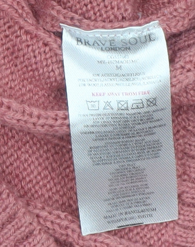 Brave Soul Men’s Pink Cable-Knit Crew Neck Jumper M