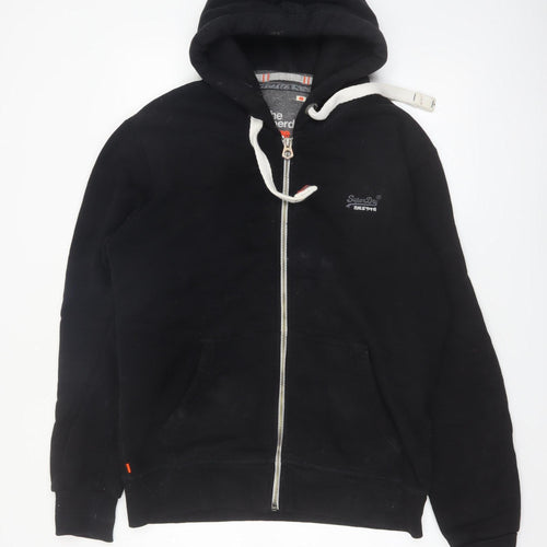 Superdry Men's Black Full Zip Hoodie Size L Orange Label Classic Style