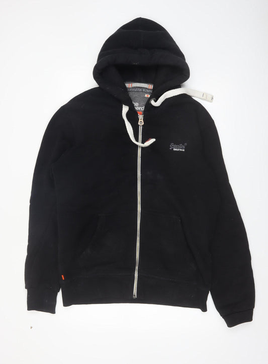 Superdry Men's Black Full Zip Hoodie Size L Orange Label Classic Style