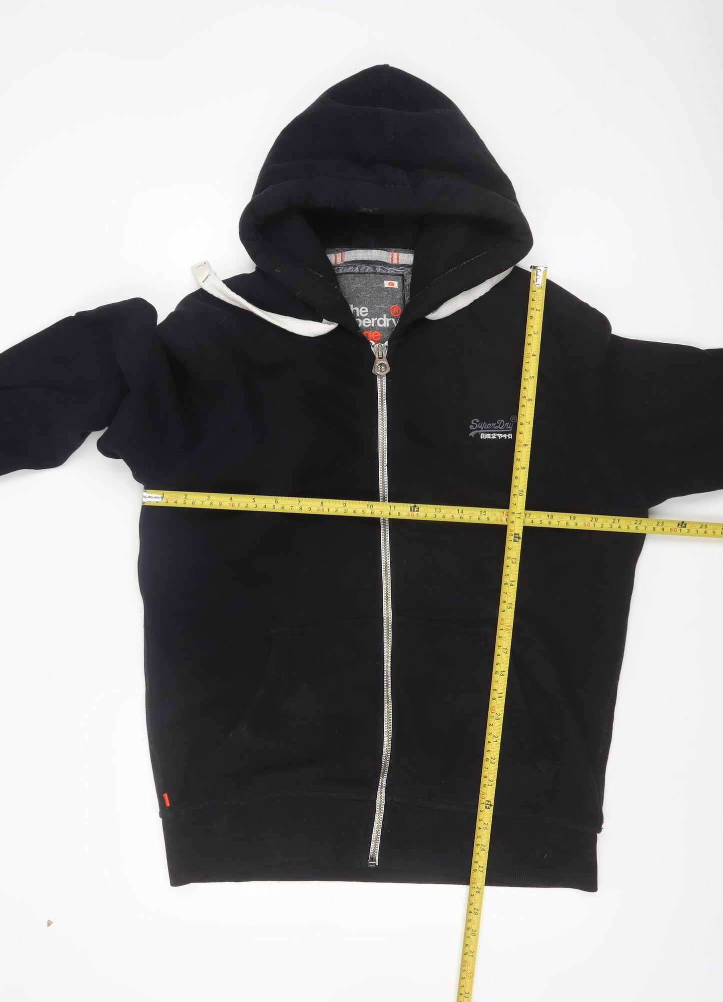 Superdry Men's Black Full Zip Hoodie Size L Orange Label Classic Style