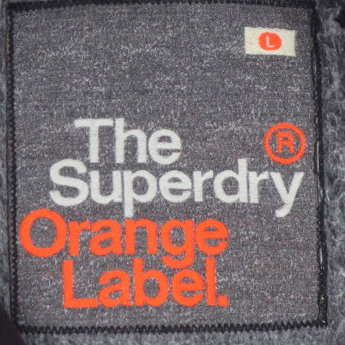Superdry Men's Black Full Zip Hoodie Size L Orange Label Classic Style