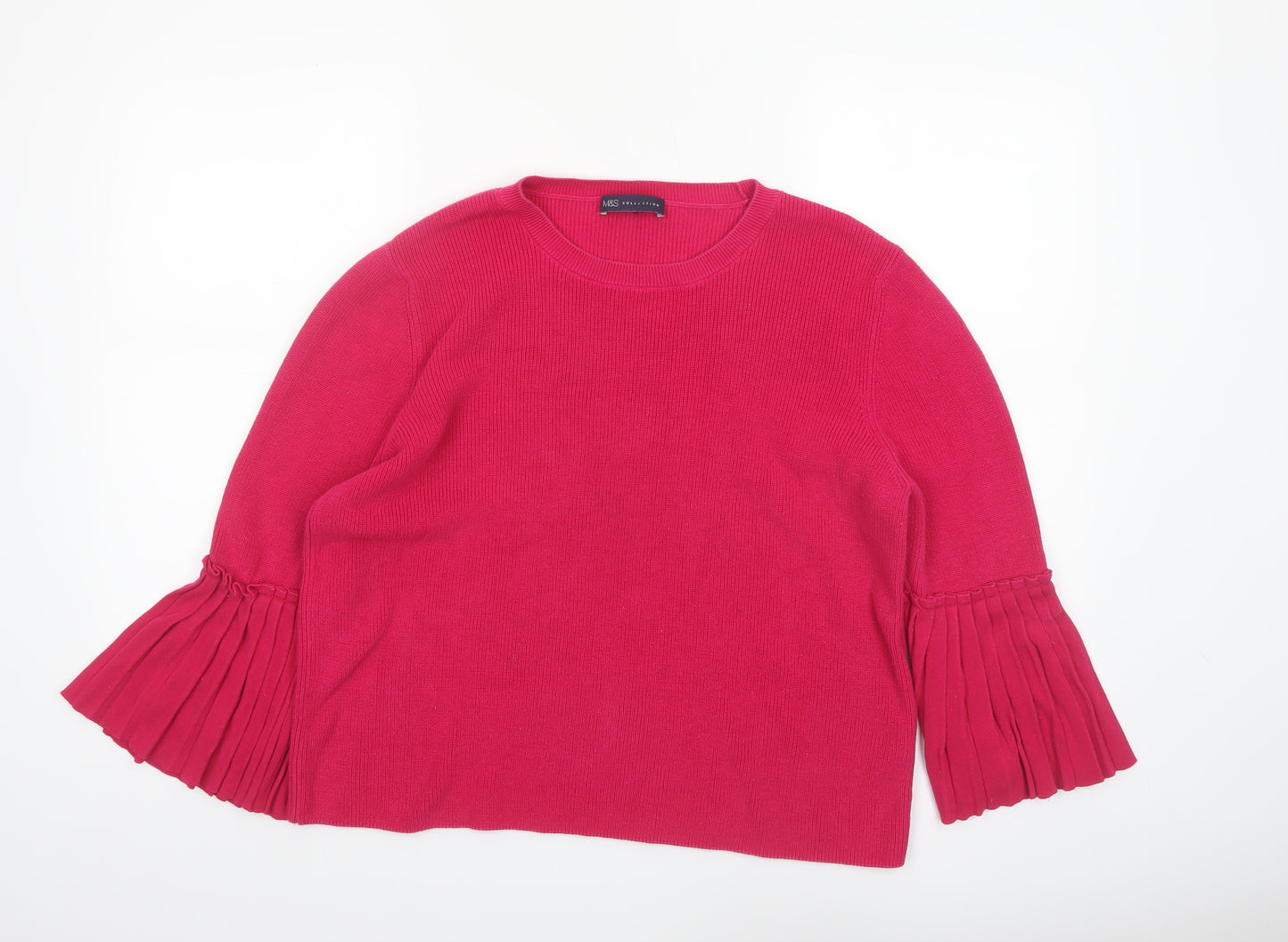 Marks and Spencer Women Pink Cotton Crew Neck Pleated Sleeve Jumper Size 16