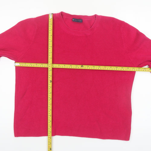 Marks and Spencer Women Pink Cotton Crew Neck Pleated Sleeve Jumper Size 16