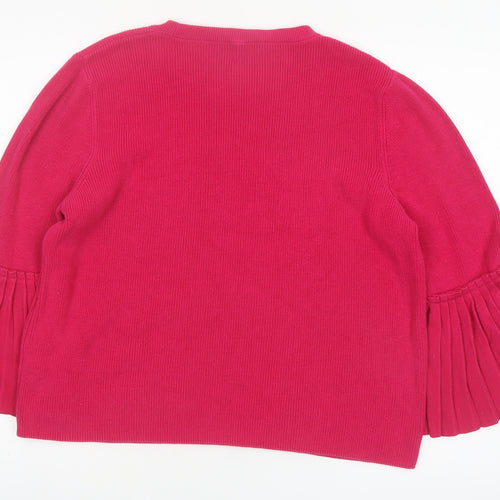 Marks and Spencer Women Pink Cotton Crew Neck Pleated Sleeve Jumper Size 16