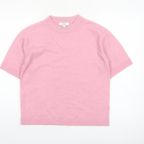 Marks and Spencer Women Pink Mock Neck Short Sleeve Pullover Jumper S