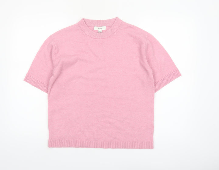 Marks and Spencer Women Pink Mock Neck Short Sleeve Pullover Jumper S