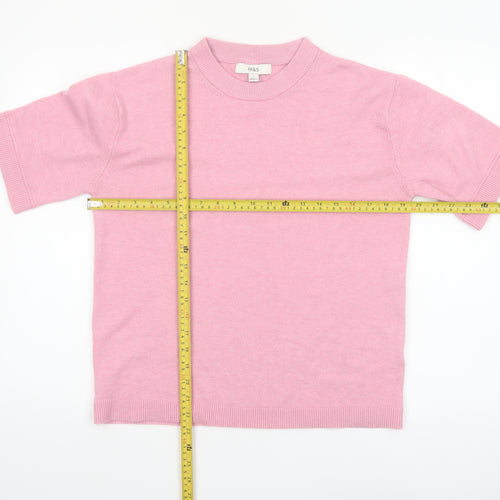Marks and Spencer Women Pink Mock Neck Short Sleeve Pullover Jumper S