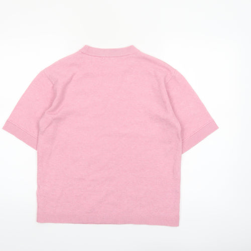 Marks and Spencer Women Pink Mock Neck Short Sleeve Pullover Jumper S