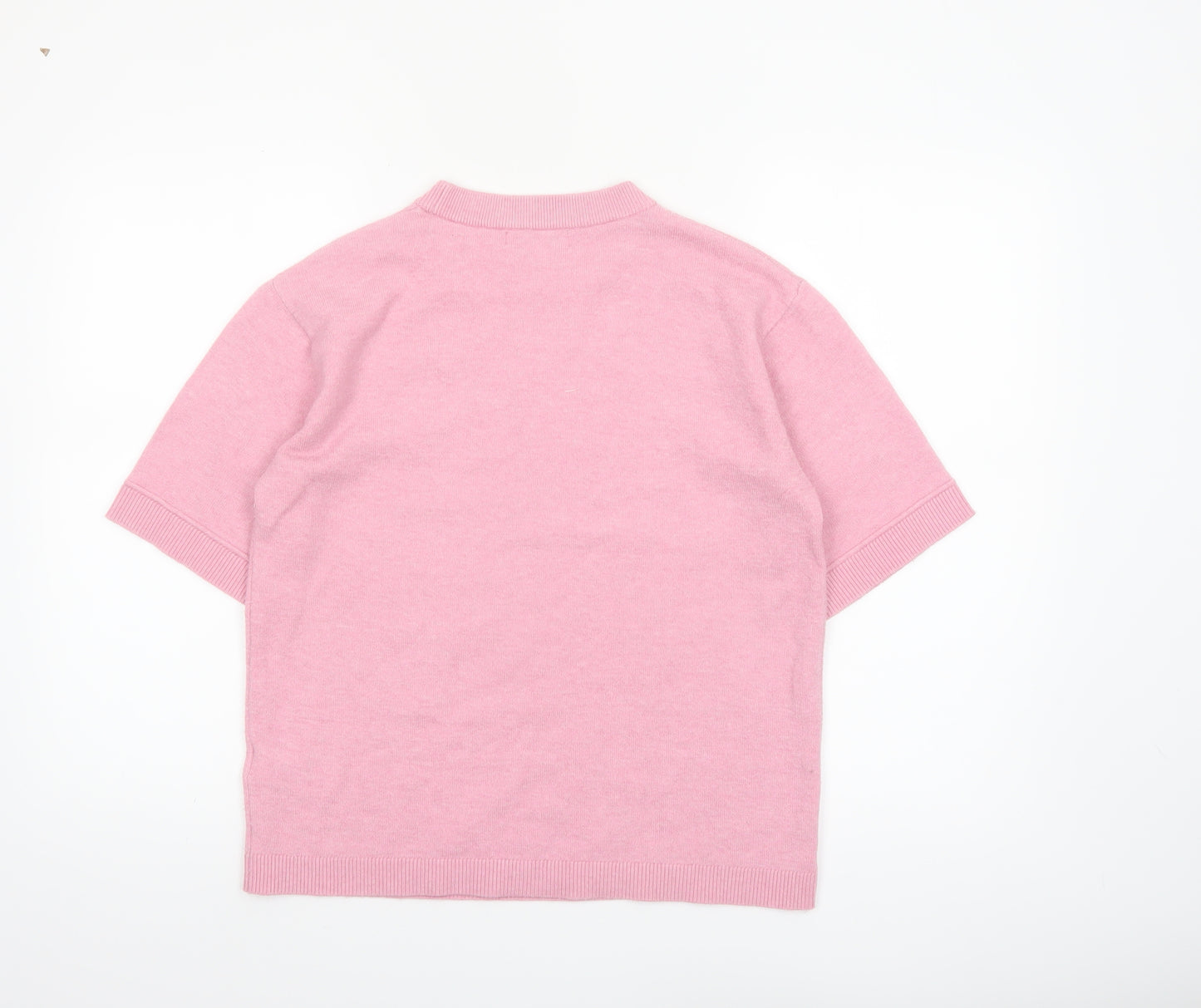 Marks and Spencer Women Pink Mock Neck Short Sleeve Pullover Jumper S