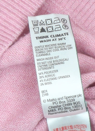 Marks and Spencer Women Pink Mock Neck Short Sleeve Pullover Jumper S
