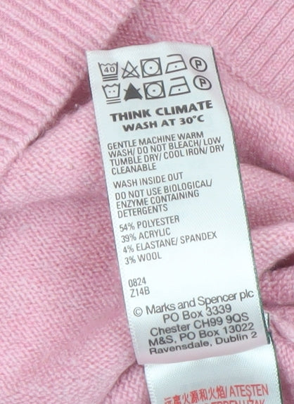 Marks and Spencer Women Pink Mock Neck Short Sleeve Pullover Jumper S