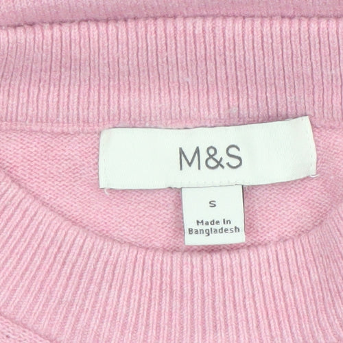 Marks and Spencer Women Pink Mock Neck Short Sleeve Pullover Jumper S