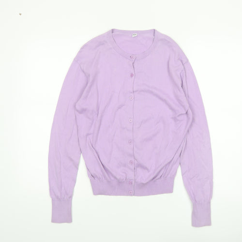UNIQLO Women Purple Cotton Crew Neck Button Cardigan S