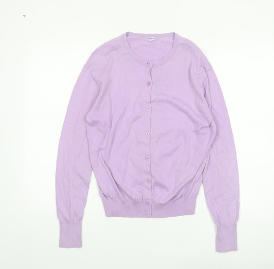 UNIQLO Women Purple Cotton Crew Neck Button Cardigan S
