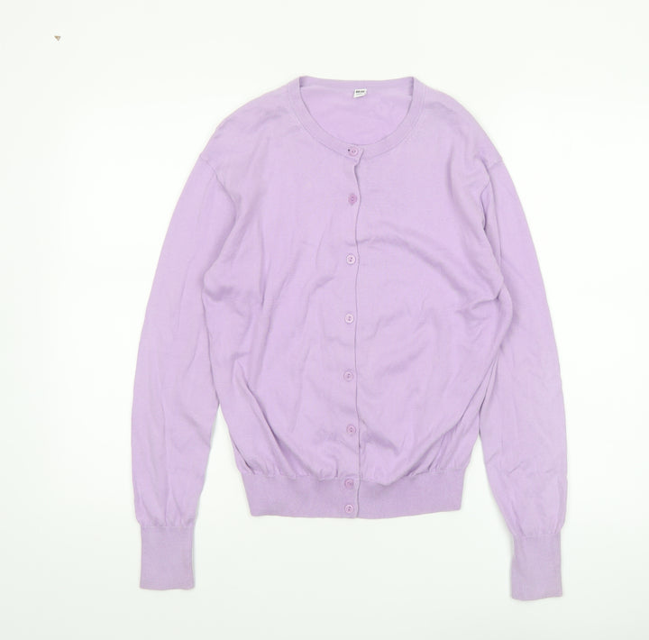UNIQLO Women Purple Cotton Crew Neck Button Cardigan S