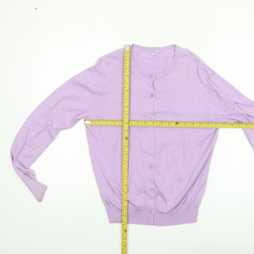 UNIQLO Women Purple Cotton Crew Neck Button Cardigan S
