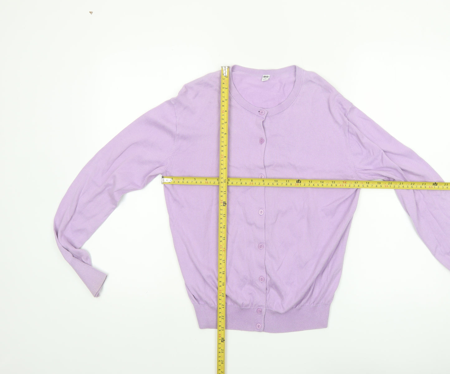 UNIQLO Women Purple Cotton Crew Neck Button Cardigan S