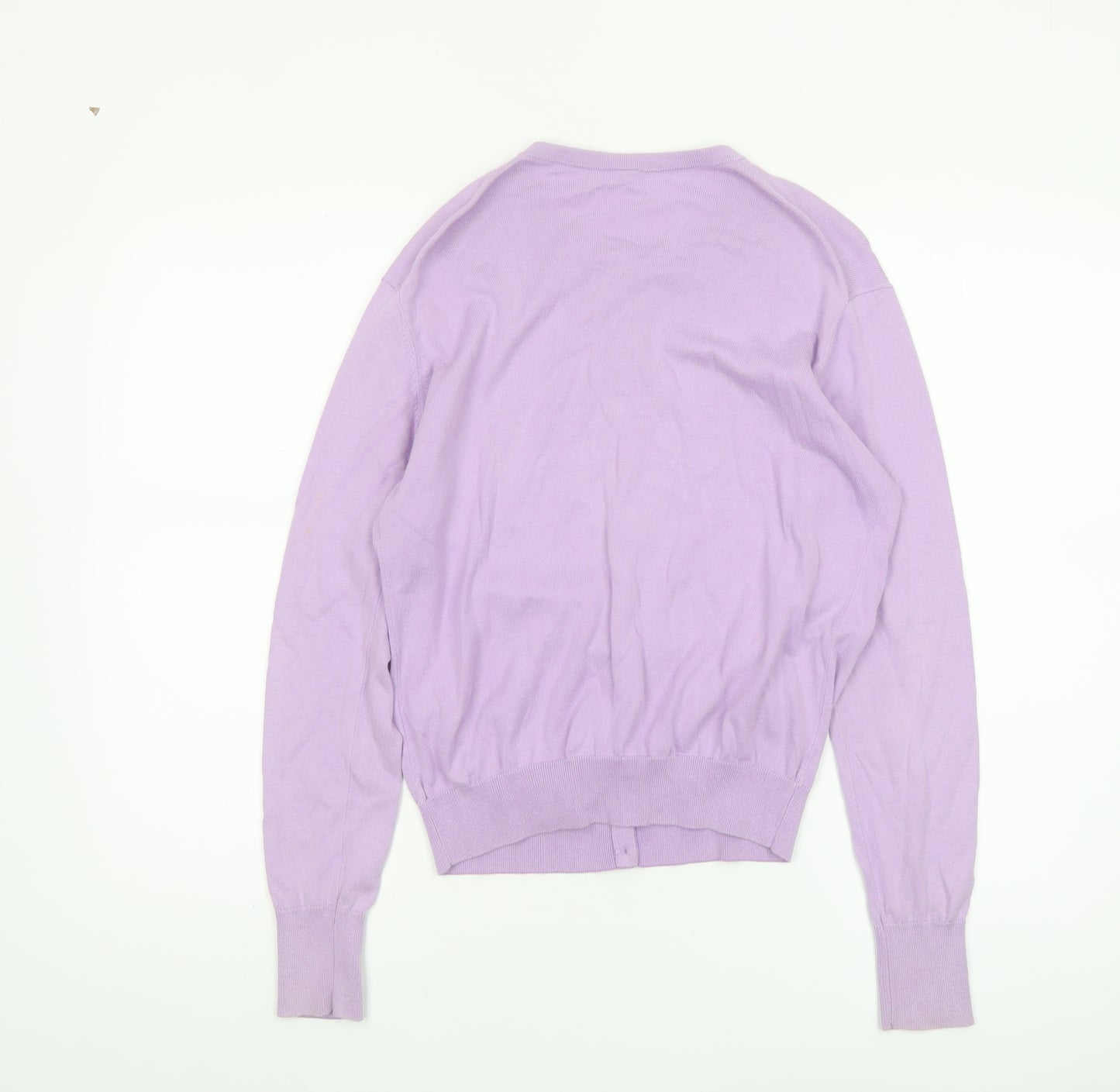 UNIQLO Women Purple Cotton Crew Neck Button Cardigan S