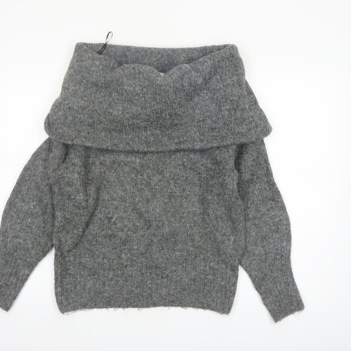 H&M Women's Grey Cowl Neck Long Sleeve Pullover Jumper Size S