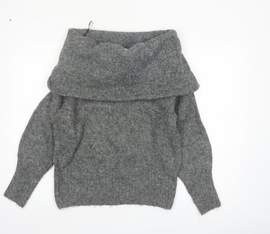 H&M Women's Grey Cowl Neck Long Sleeve Pullover Jumper Size S