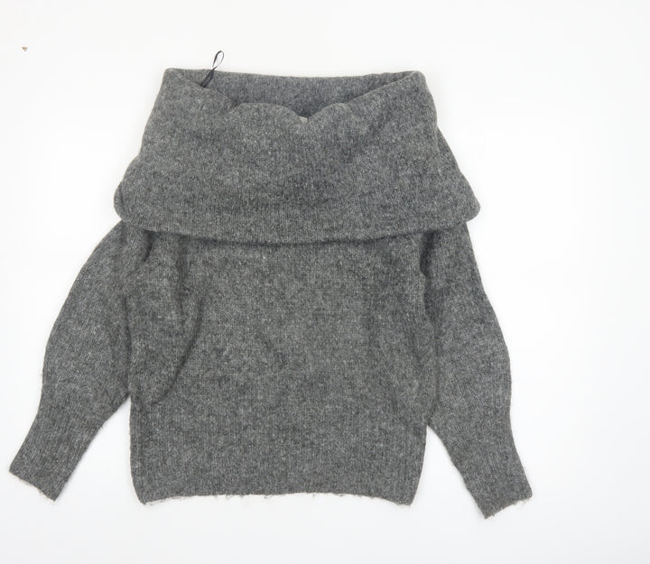 H&M Women's Grey Cowl Neck Long Sleeve Pullover Jumper Size S