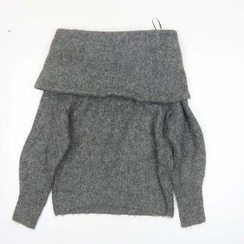 H&M Women's Grey Cowl Neck Long Sleeve Pullover Jumper Size S