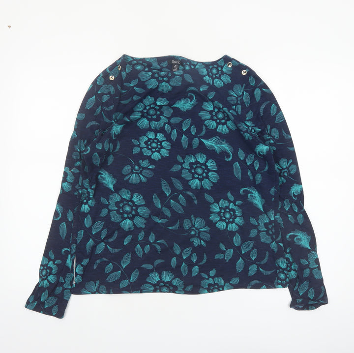 Spirit Women Blue Floral Long Sleeve Polyester Blouse UK 16