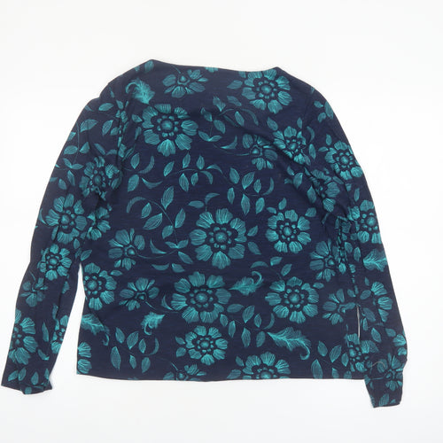 Spirit Women Blue Floral Long Sleeve Polyester Blouse UK 16