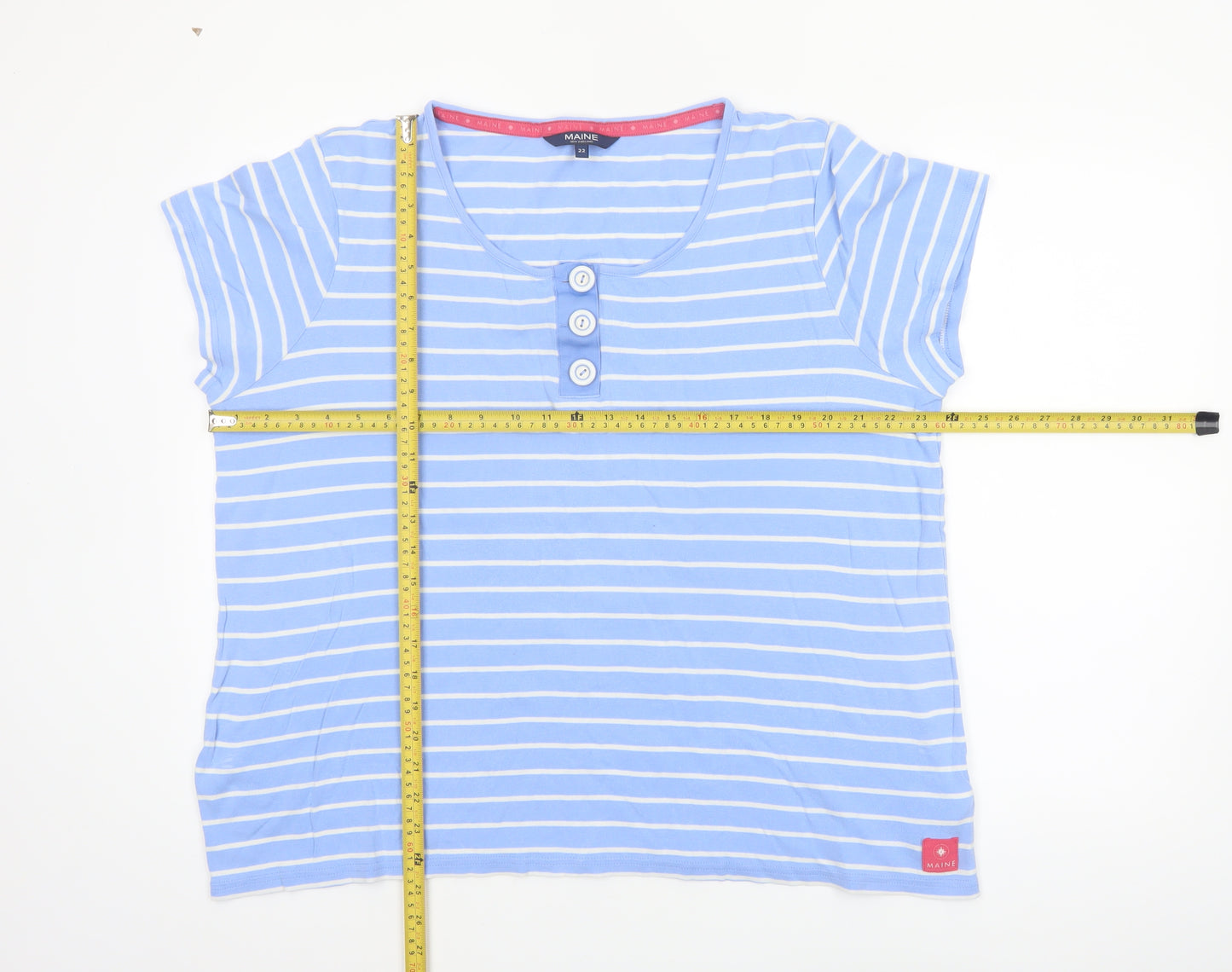 Maine New England Women's Blue Striped Cotton T-Shirt Size 22