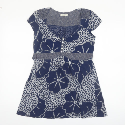 White Stuff Women's Blue Floral Cotton Tunic Blouse Size 10