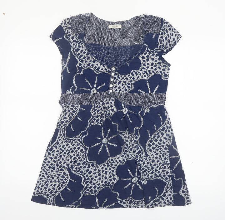 White Stuff Women's Blue Floral Cotton Tunic Blouse Size 10