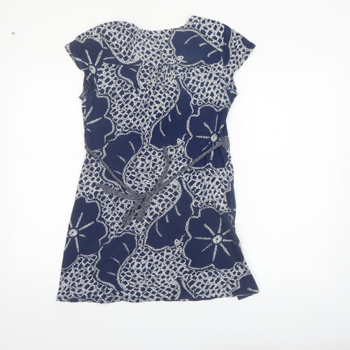 White Stuff Women's Blue Floral Cotton Tunic Blouse Size 10
