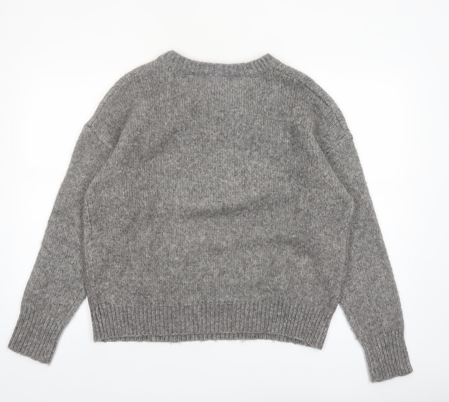 Zara Women Grey Knit Pullover Jumper M Long Sleeve Lace-Up Bow Wool Blend