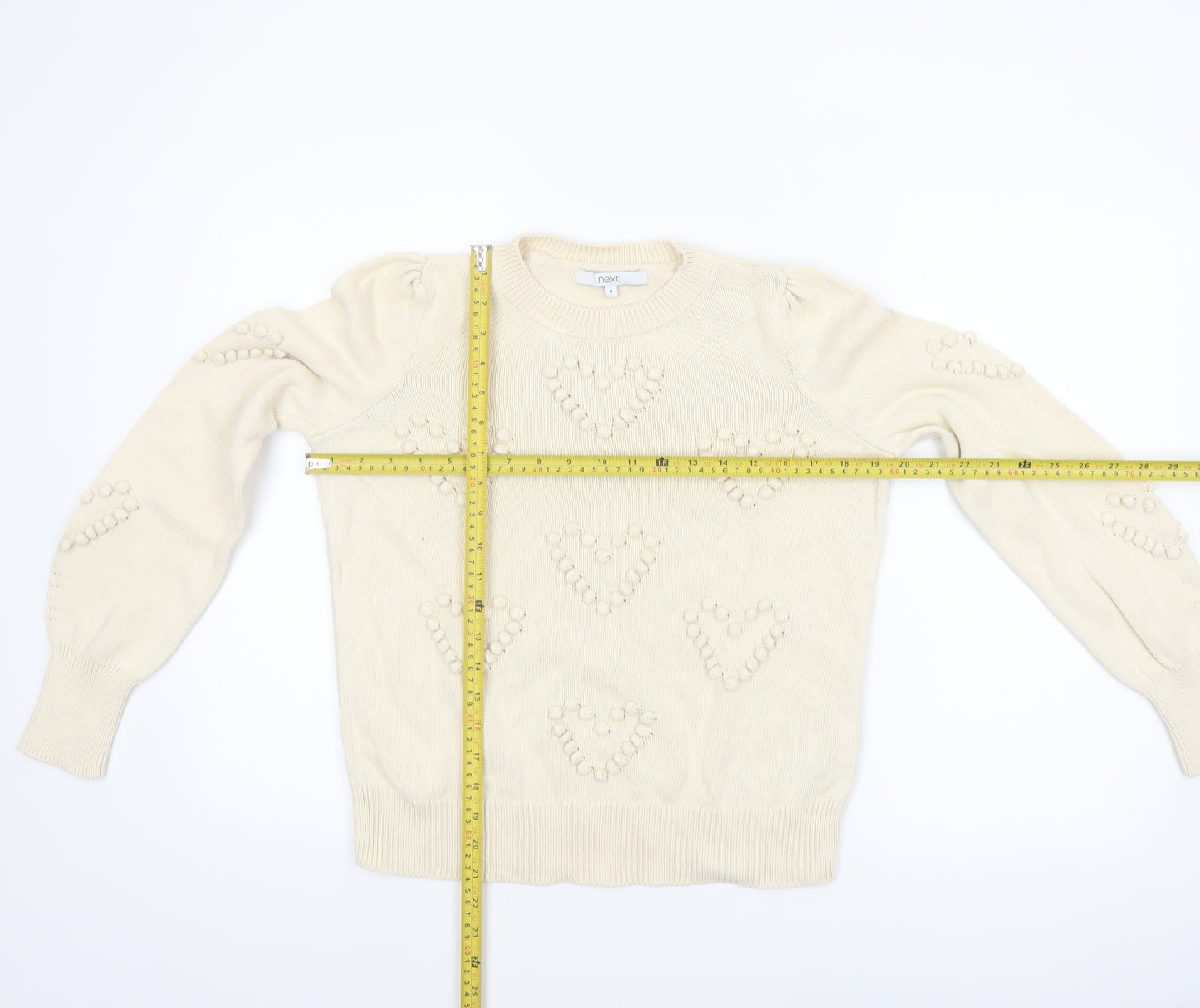 Next Women’s Beige Cotton Heart Knit Jumper Size S