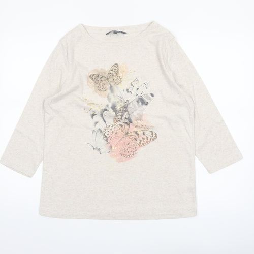 Bonmarché Women’s Beige Butterfly Print 3/4 Sleeve T-Shirt Size 16