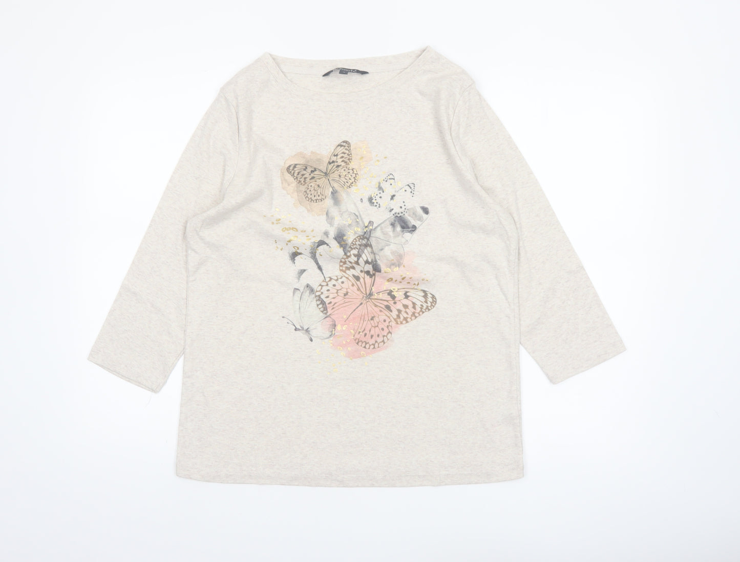 Bonmarché Women’s Beige Butterfly Print 3/4 Sleeve T-Shirt Size 16