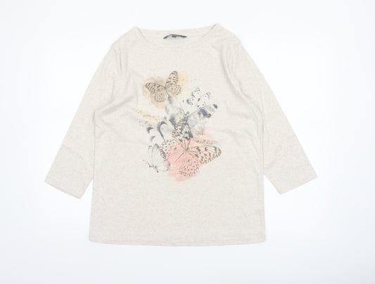 Bonmarché Women’s Beige Butterfly Print 3/4 Sleeve T-Shirt Size 16