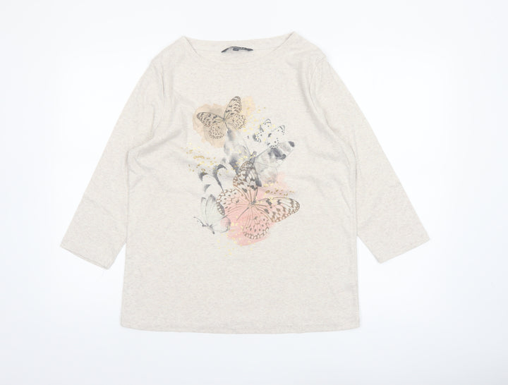 Bonmarché Women’s Beige Butterfly Print 3/4 Sleeve T-Shirt Size 16
