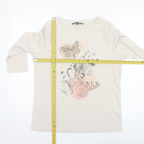 Bonmarché Women’s Beige Butterfly Print 3/4 Sleeve T-Shirt Size 16