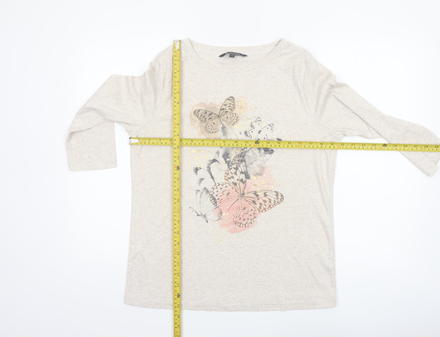 Bonmarché Women’s Beige Butterfly Print 3/4 Sleeve T-Shirt Size 16