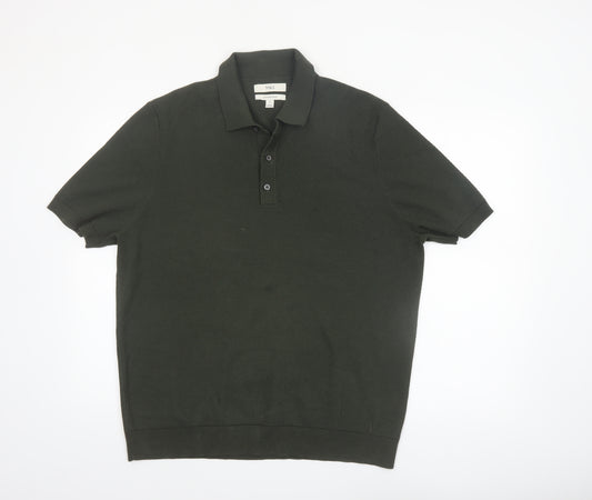 Marks and Spencer Men's Dark Green Cotton Polo Shirt XL