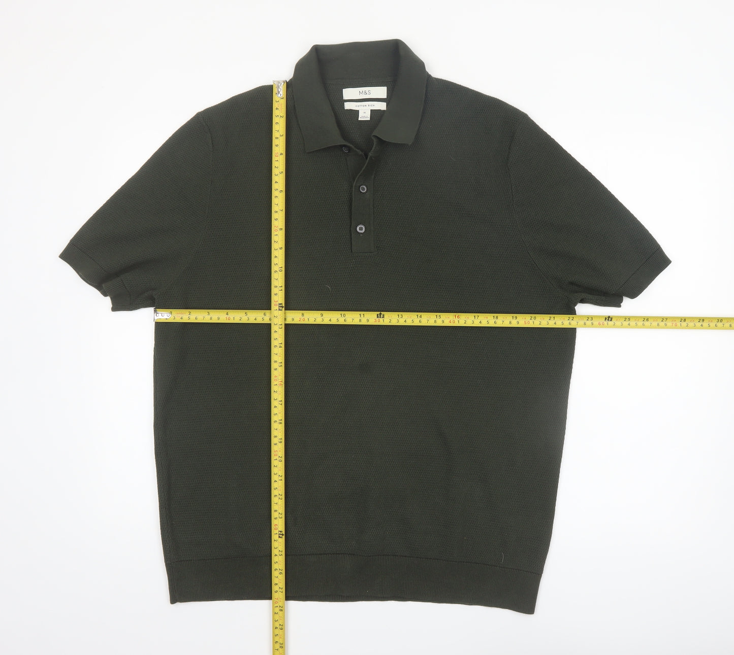 Marks and Spencer Men's Dark Green Cotton Polo Shirt XL