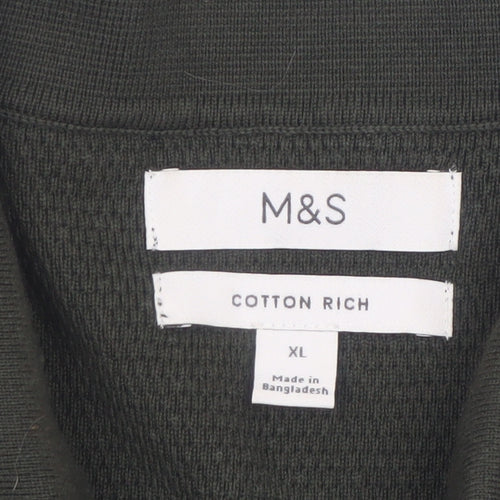 Marks and Spencer Men's Dark Green Cotton Polo Shirt XL
