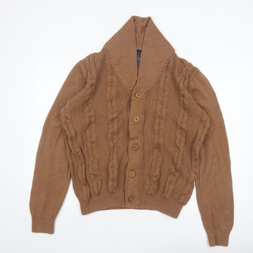 Guide London Men's Brown XL Cable-Knit Cotton Shawl Collar Cardigan