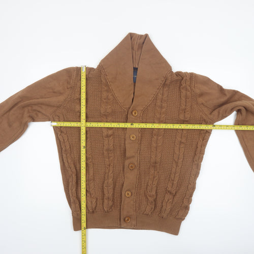 Guide London Men's Brown XL Cable-Knit Cotton Shawl Collar Cardigan
