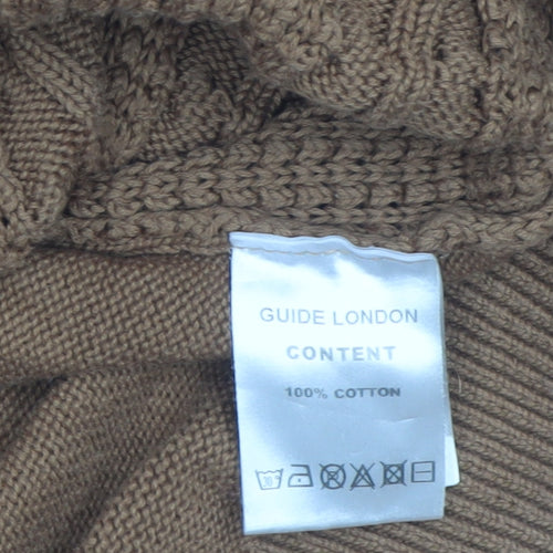 Guide London Men's Brown XL Cable-Knit Cotton Shawl Collar Cardigan